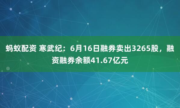 蚂蚁配资 寒武纪：6月16日融券卖出3265股，融资融券余额41.67亿元